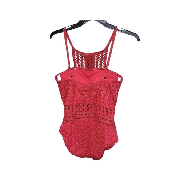 Kenneth Cole New York Swimsuit Womens Large Red High Neck Crochet One Piece NWT - Picture 4 of 6